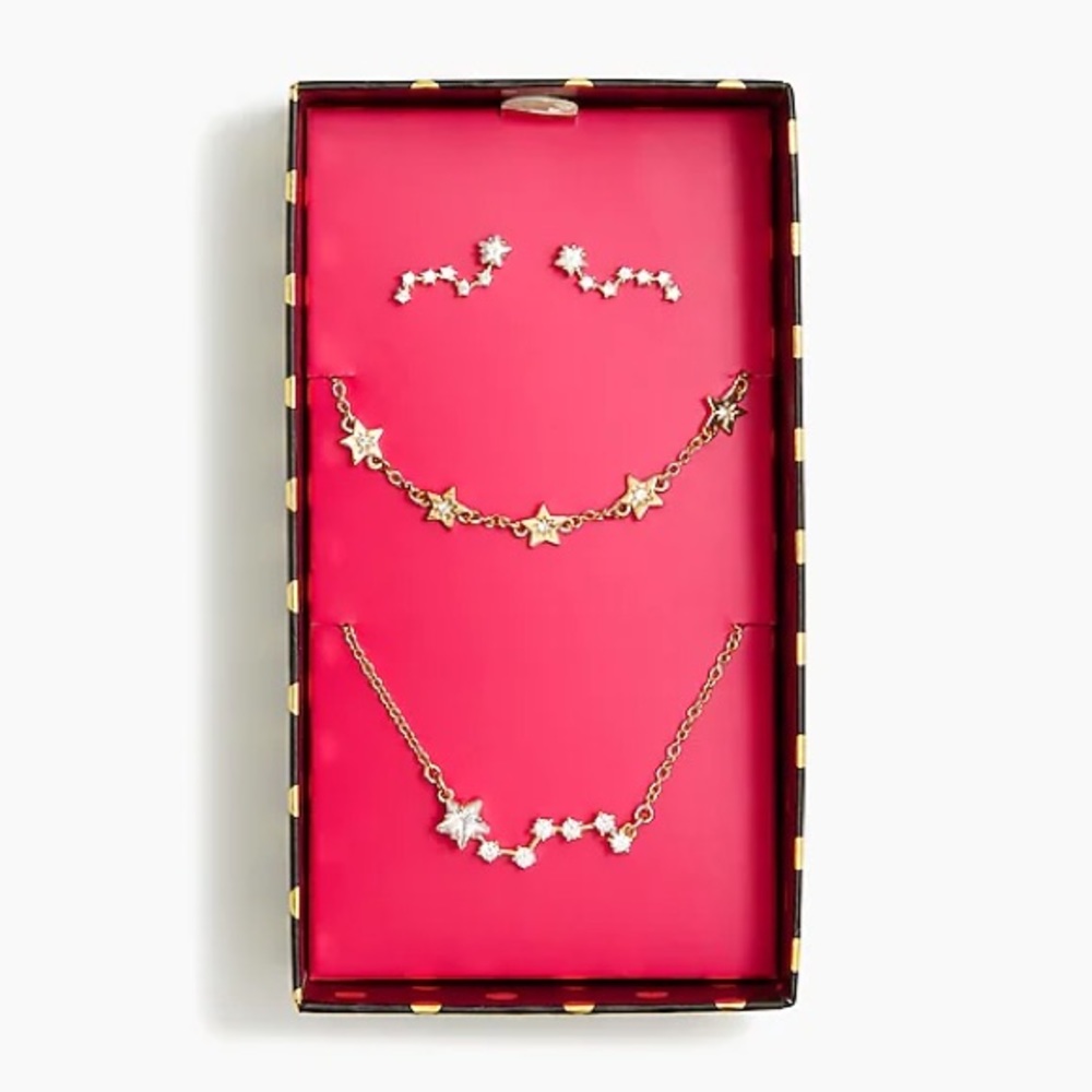 NWT J.Crew Celestial Jewelry Gift Box Set Gold Star Necklace Earrings